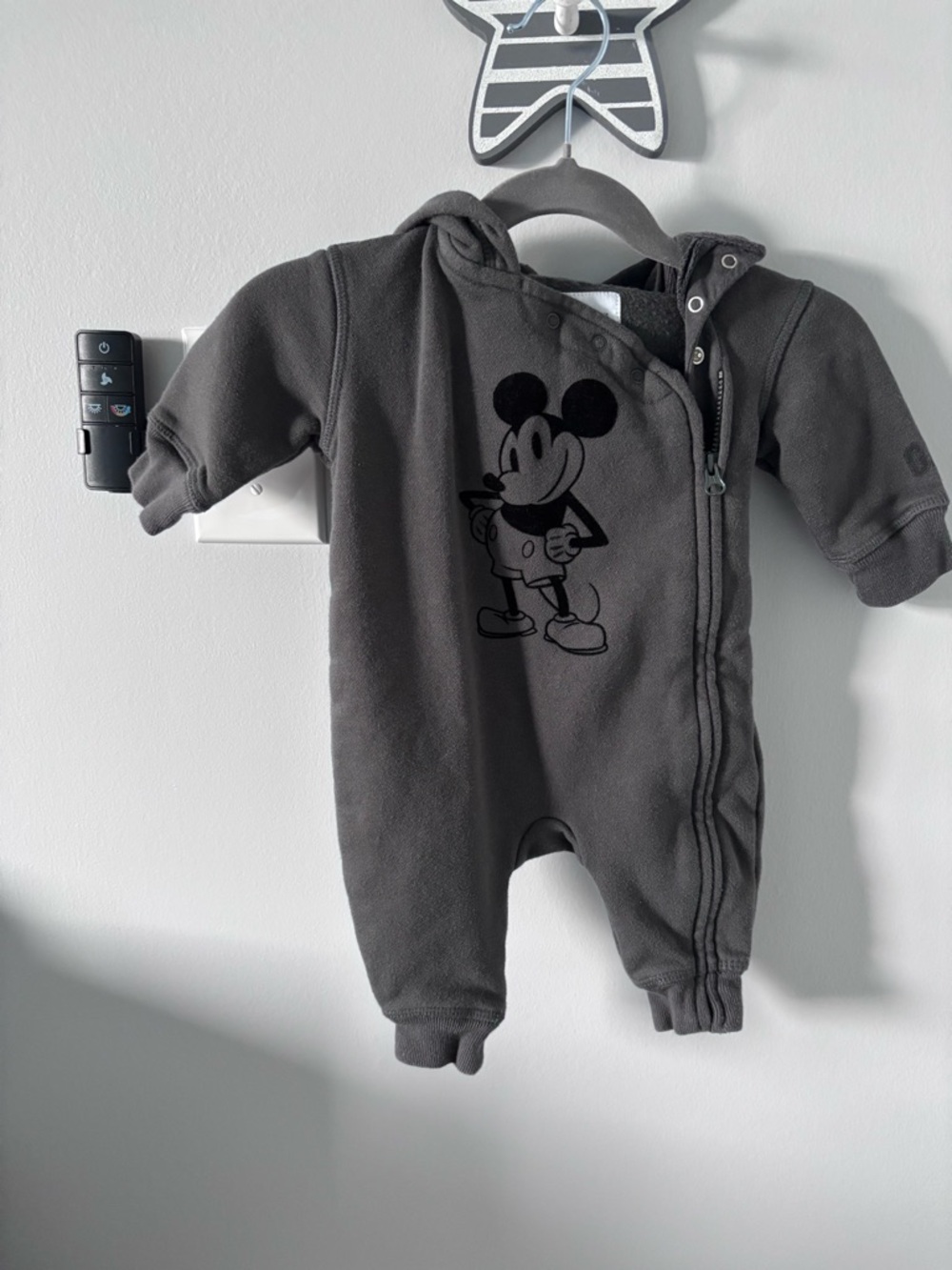 GAP Gray Mickey Mouse Hooded One-Piece Bodysuit